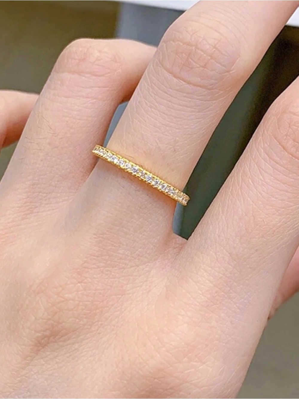 Gold Pave Eternity Band Ring in Gold with Clear Stones